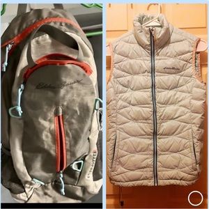 Eddie Bauer Puffer vest 4 layers & EB Bpack , pockets & zips day out or school.